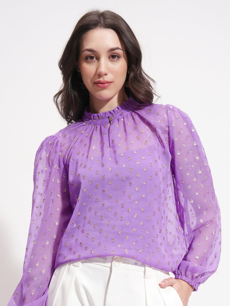 Vishudh Women Lavender Embellished Top - Lavender - Image 1