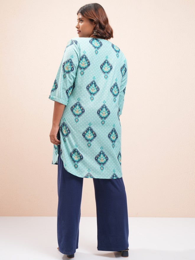 Vishudh Women Blue Printed Tunic - Blue - Image 3
