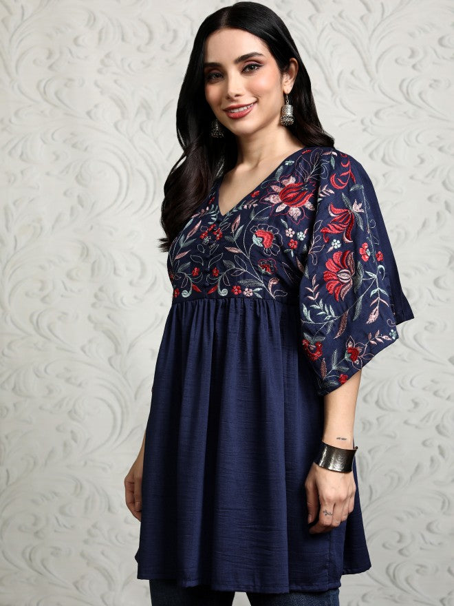 Vishudh Women Navy Blue Embroidered Tunic - Navy Blue - Image 4