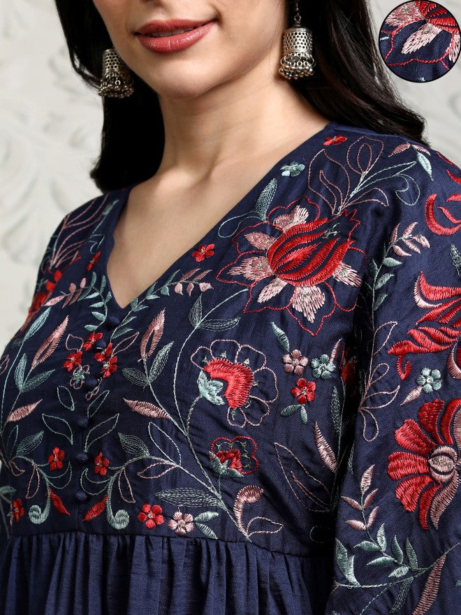 Vishudh Women Navy Blue Embroidered Tunic - Navy Blue - Image 5