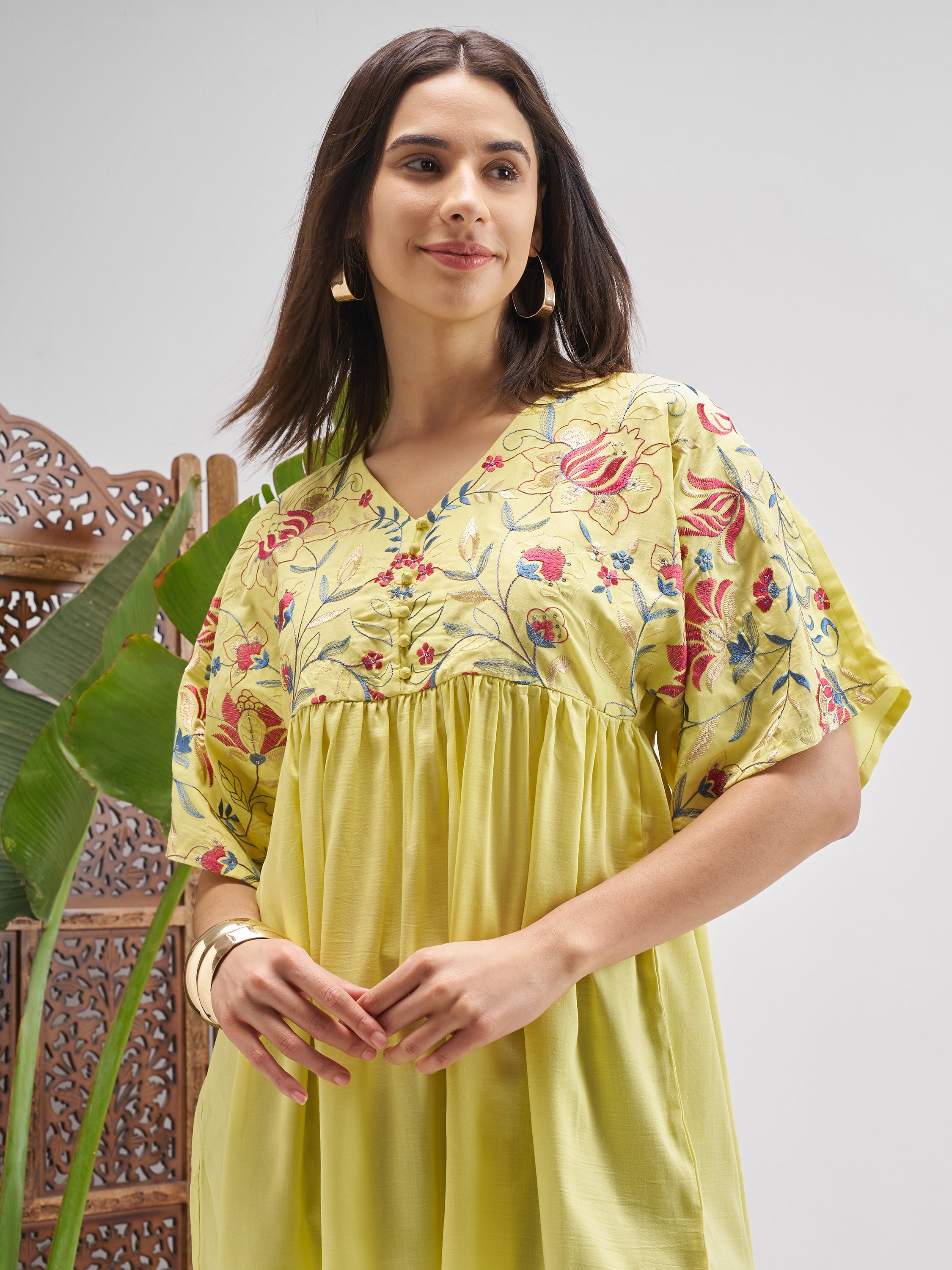 Vishudh Women Yellow Embroidered Tunic - Yellow - Image 1
