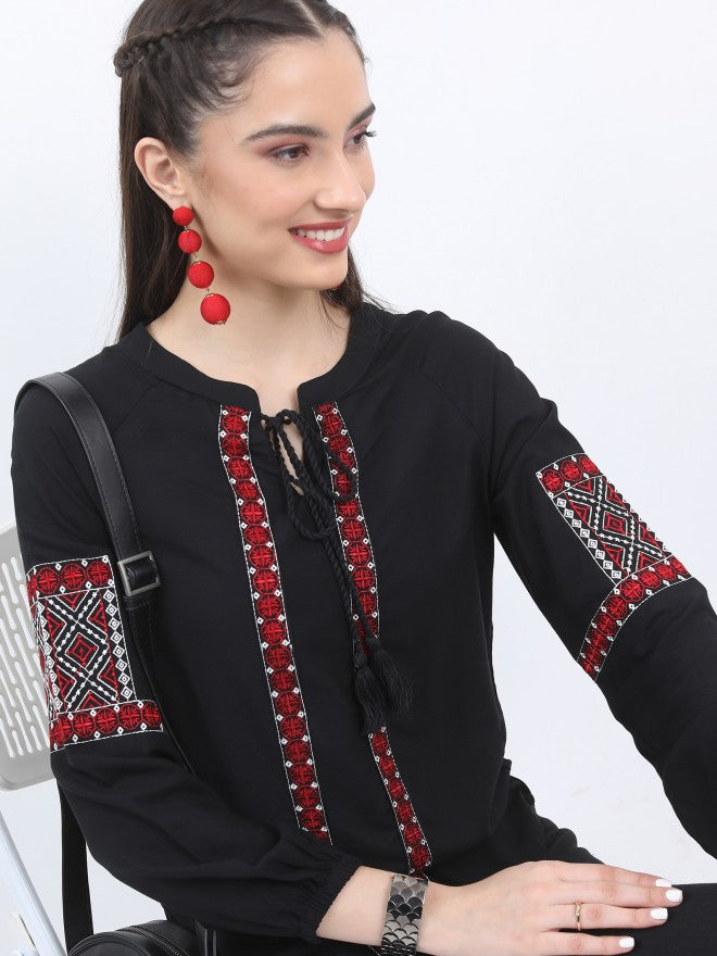 Vishudh Women Black Embroidered Top - Black - Image 1