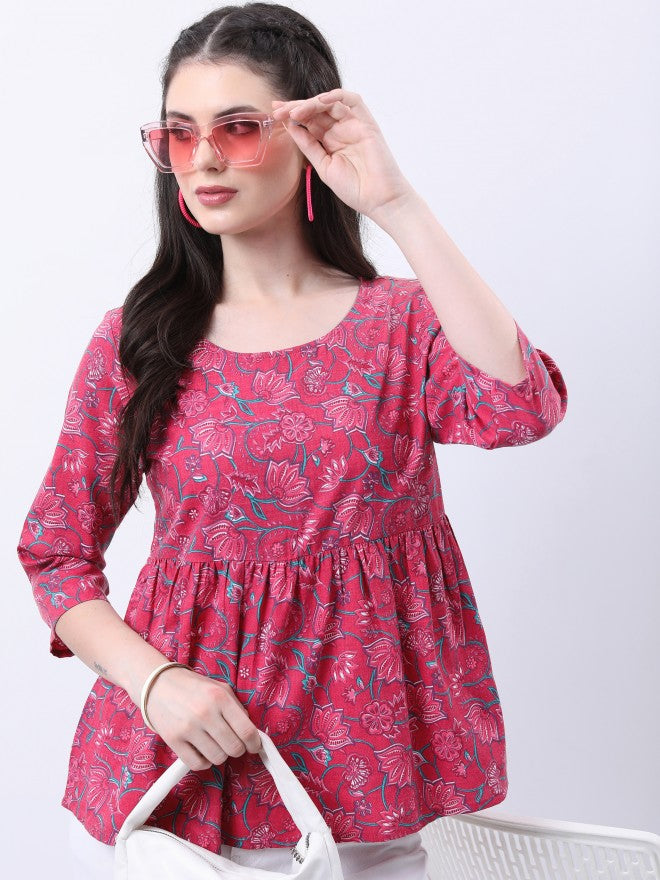 Vishudh Women Pink Printed Top - Pink - Image 1