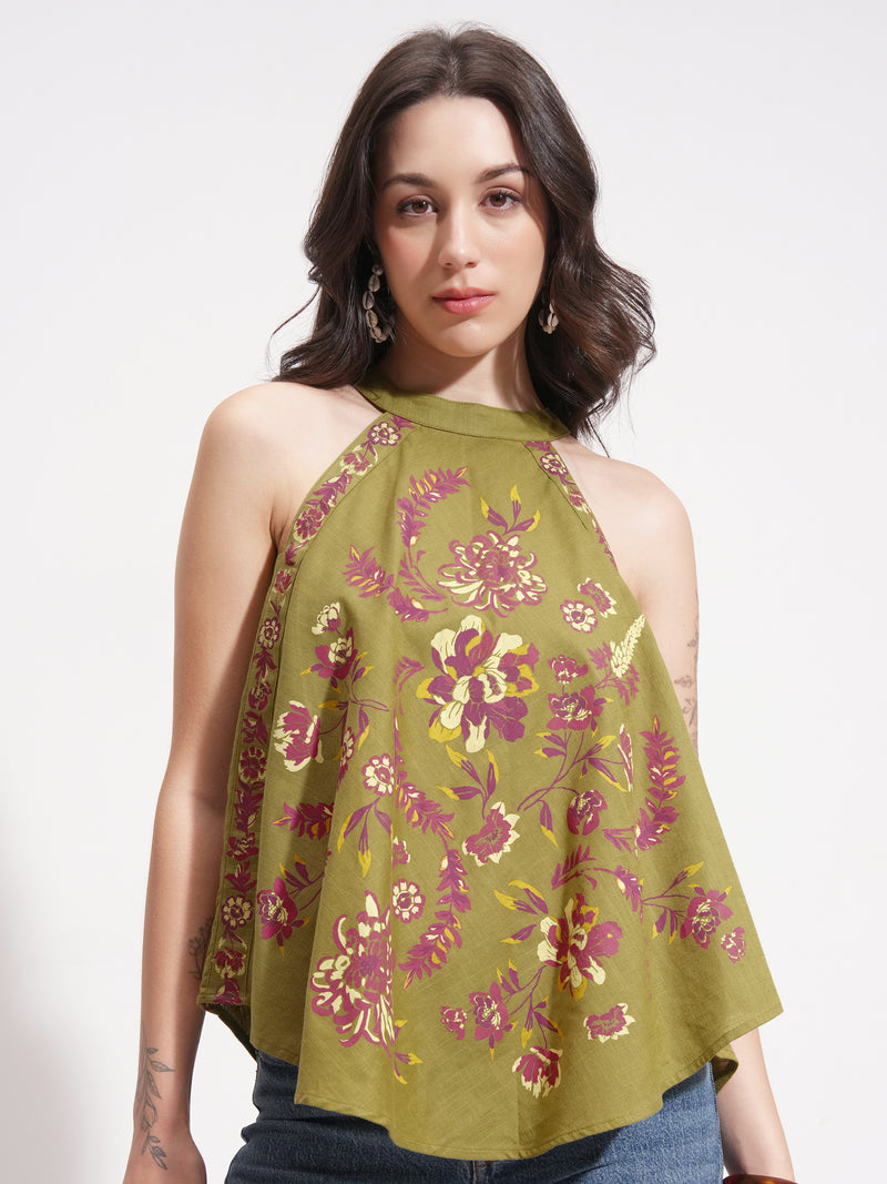 Vishudh Women Green Printed Top - Green - Image 1