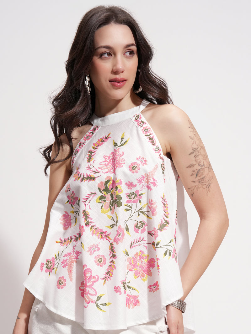 Vishudh Women Off White Printed Top - Off White - Image 1