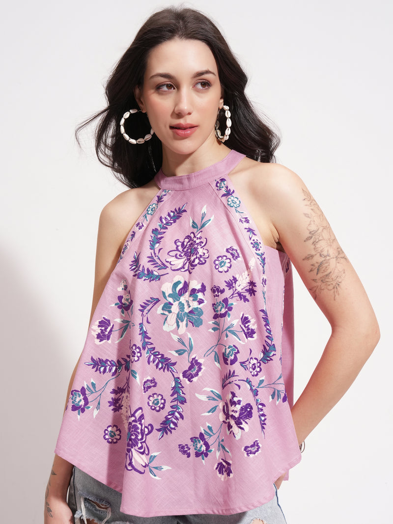 Vishudh Women Pink Printed Top - Pink - Image 1