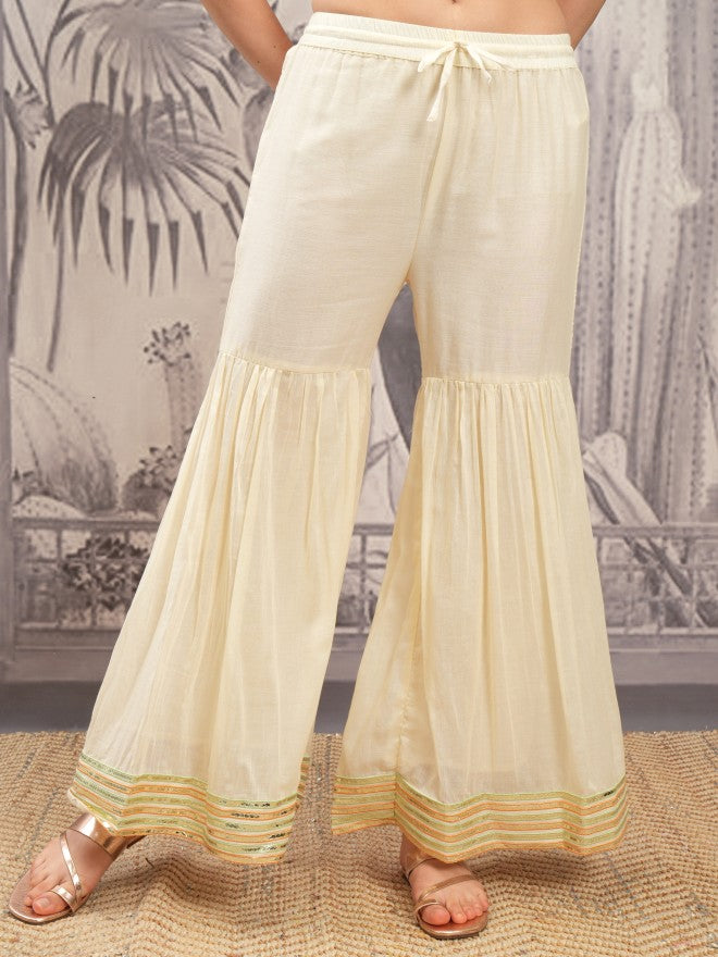 Vishudh Women Cream Printed Kurta With Sharara And Dupatta - Cream - Image 8