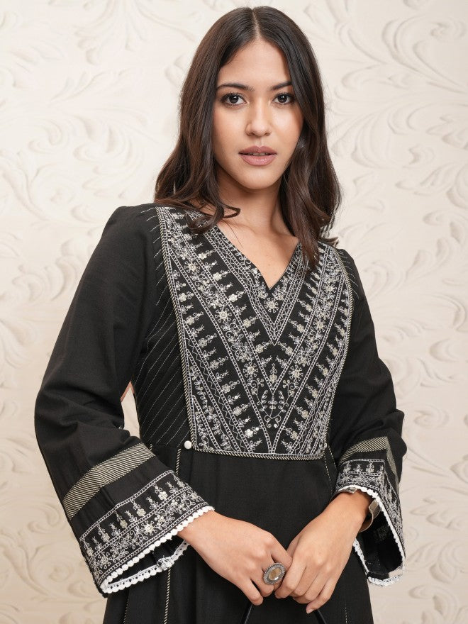 Vishudh Women Black Embroidered Kurta With Palazzo - Black - Image 1