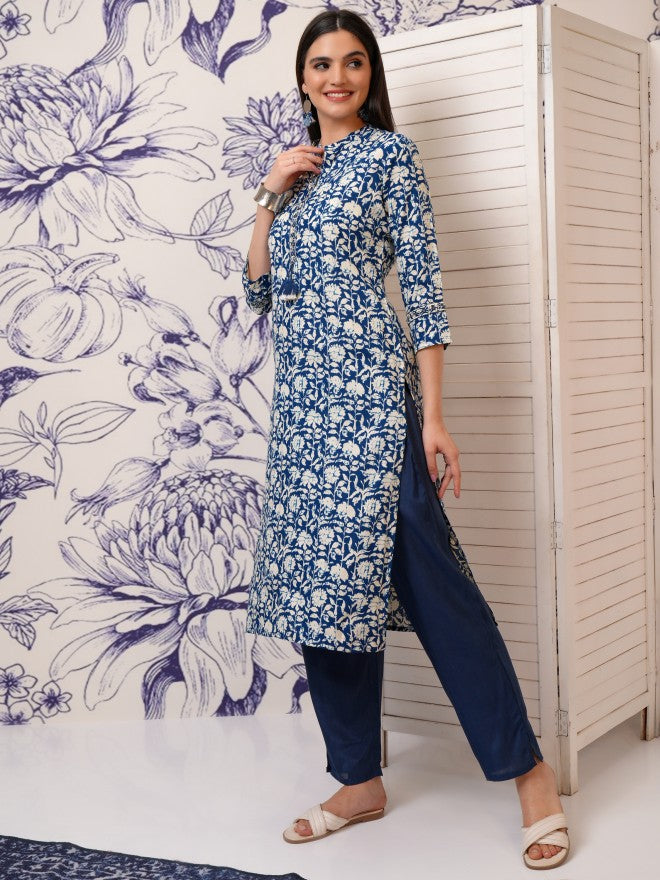 Vishudh Women Blue Printed Straight Kurta - Blue - Image 4