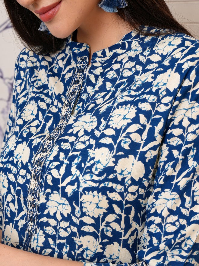 Vishudh Women Blue Printed Straight Kurta - Blue - Image 5