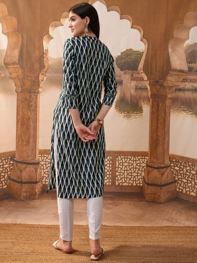 Vishudh Women Grey Printed Straight Kurta - Grey - Image 3