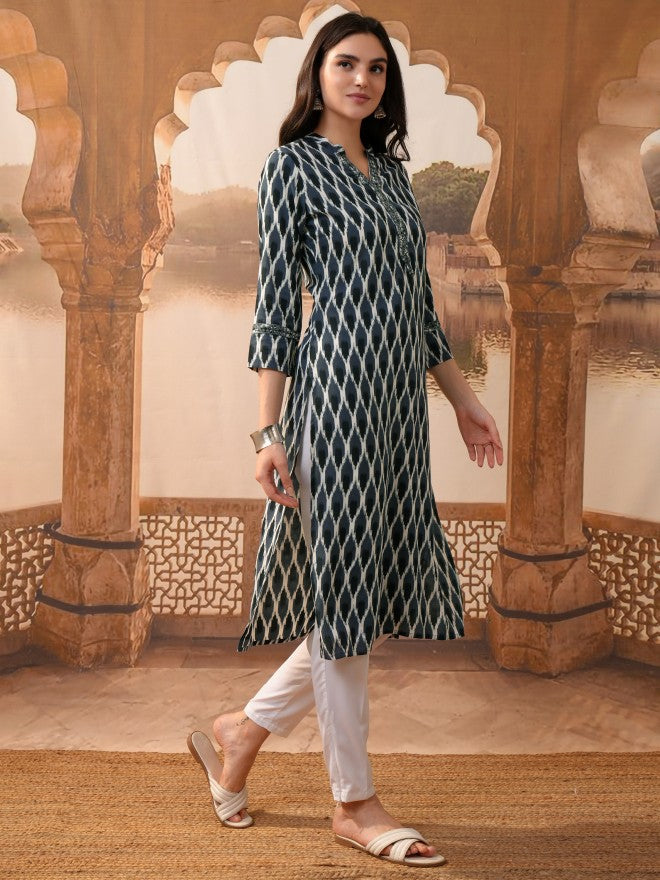 Vishudh Women Grey Printed Straight Kurta - Grey - Image 4