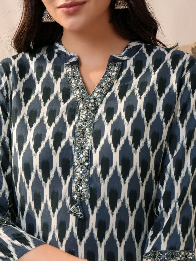 Vishudh Women Grey Printed Straight Kurta - Grey - Image 5