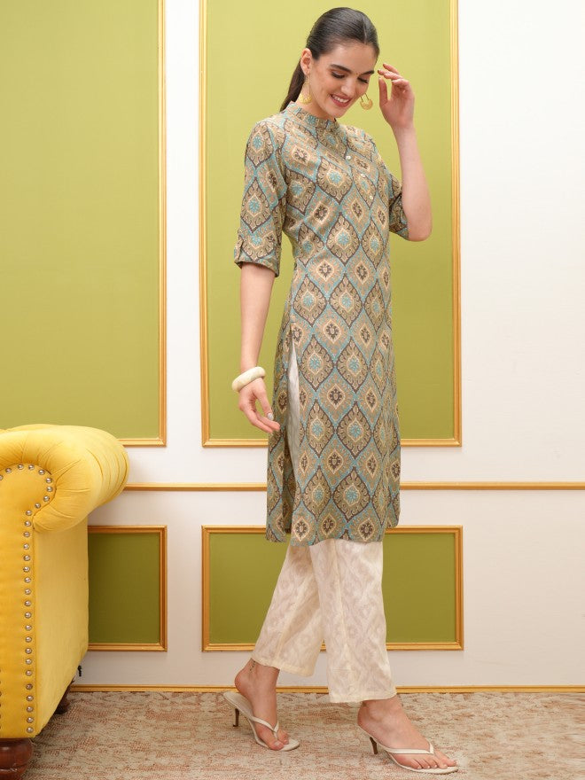 Vishudh Women Brown Printed Straight Kurta - Brown - Image 4
