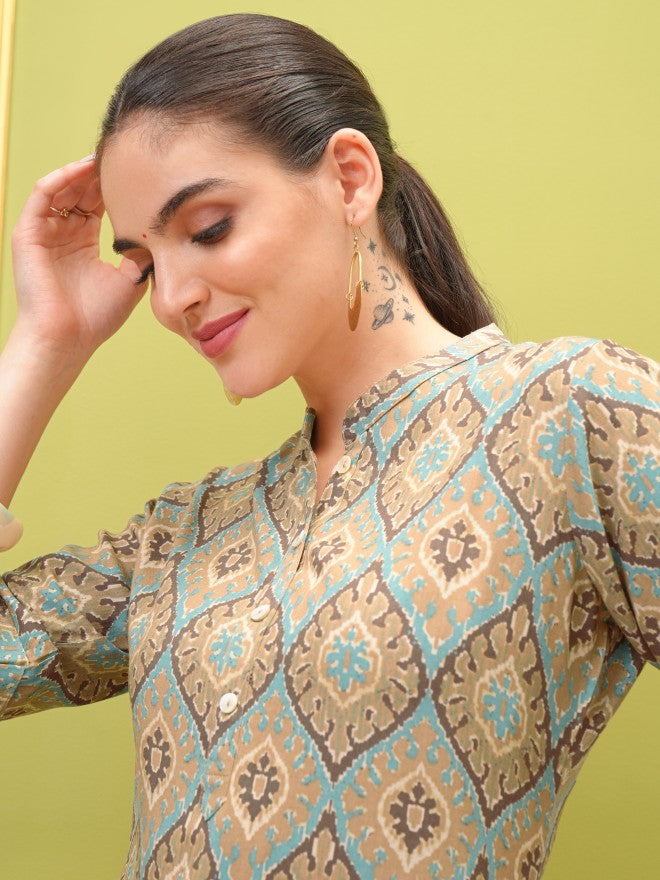 Vishudh Women Brown Printed Straight Kurta - Brown - Image 6