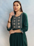 Vishudh Women Teal Embroidered A-Line Kurta - Teal - Image 1