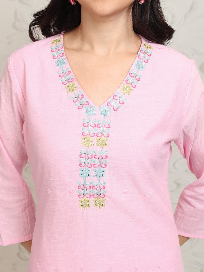 Vishudh Women Pink Embroidered Tunic - Pink - Image 5