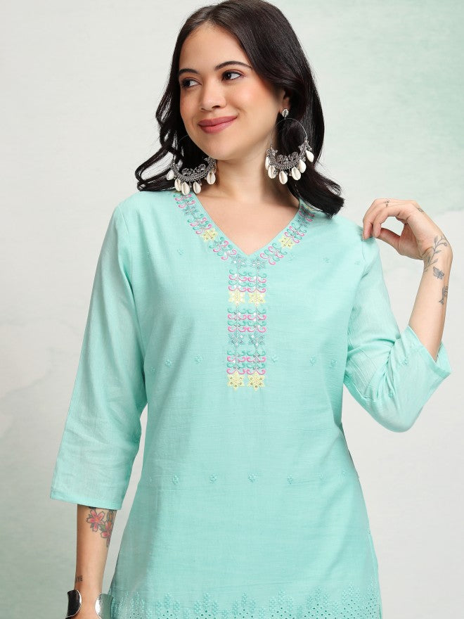 Vishudh Women Blue Embroidered Tunic - Blue - Image 1