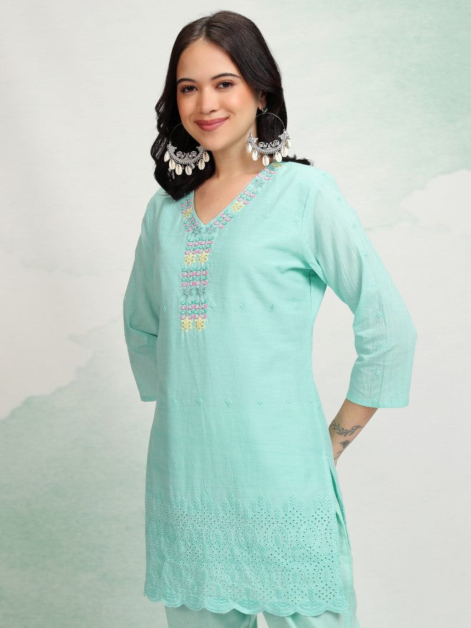 Vishudh Women Blue Embroidered Tunic - Blue - Image 4