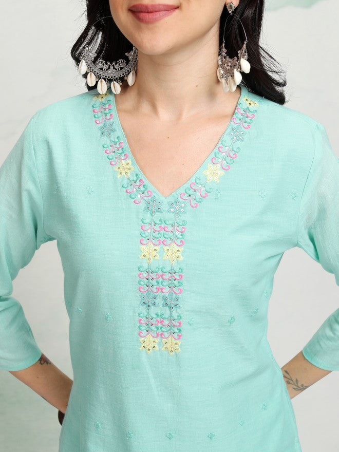 Vishudh Women Blue Embroidered Tunic - Blue - Image 5