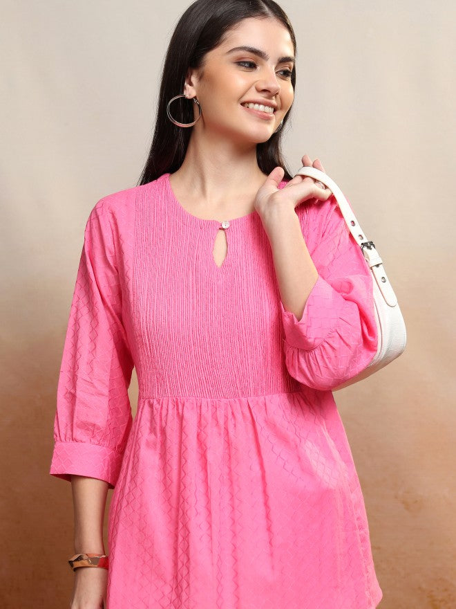 Vishudh Women Pink Self Design Top - Pink - Image 1