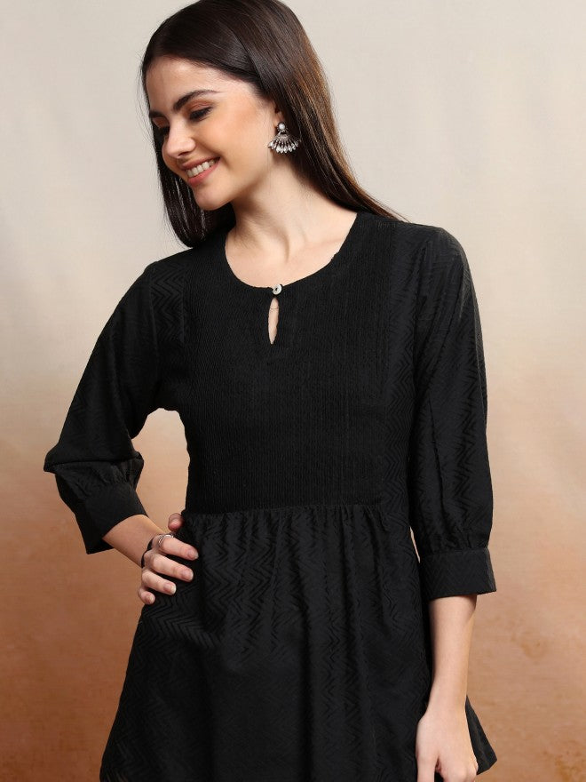 Vishudh Women Black Self Design Top - Black - Image 1