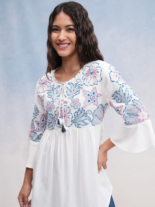 Vishudh Women Off White Embroidered Top - Off White - Image 1
