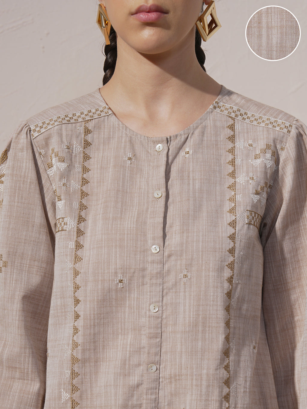 Vara By Vishudh Women Brown Embroidered A-Line Kurta - Brown - Image 5