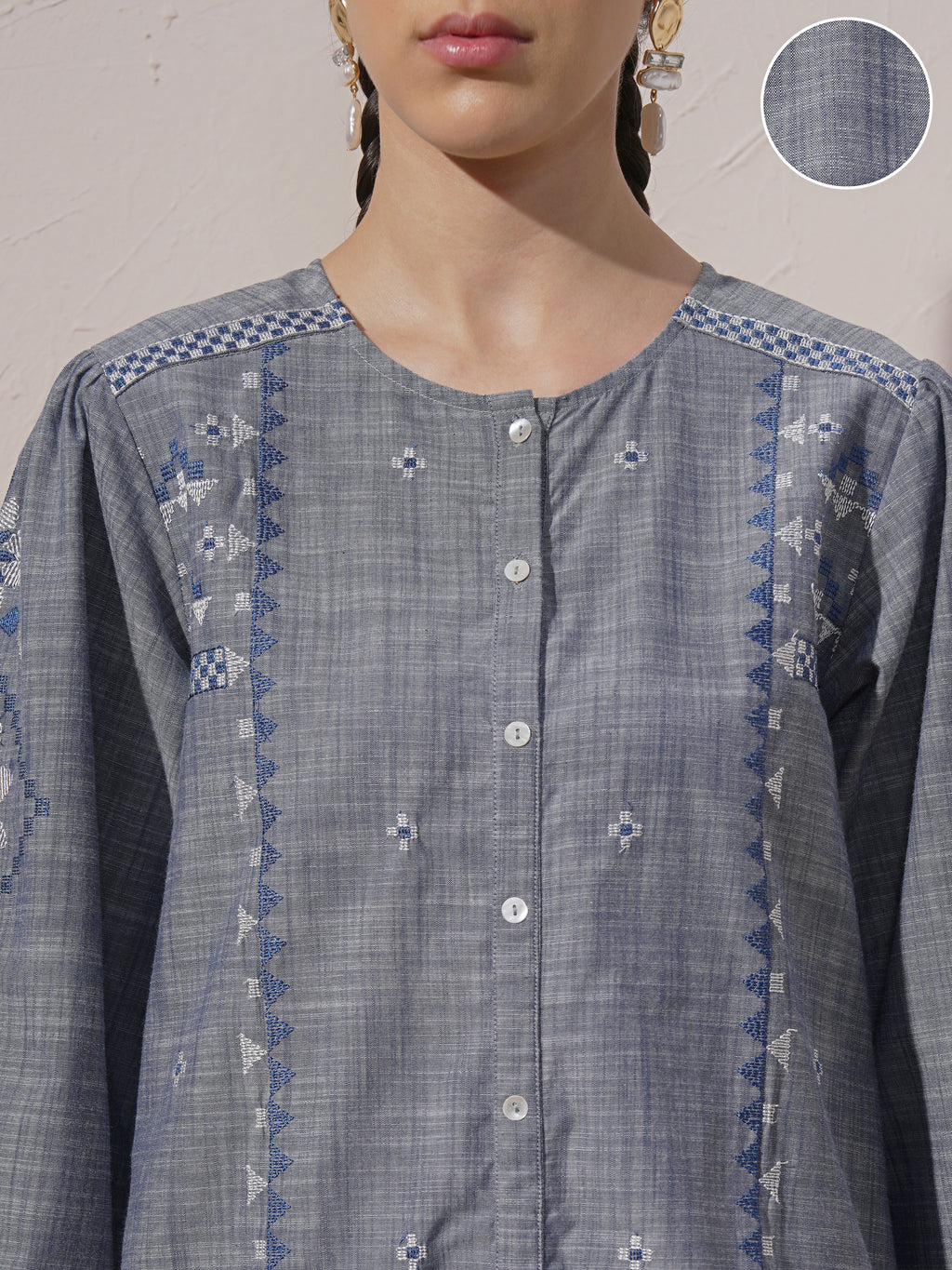 Vara By Vishudh Women Blue Embroidered A-Line Kurta - Blue - Image 5