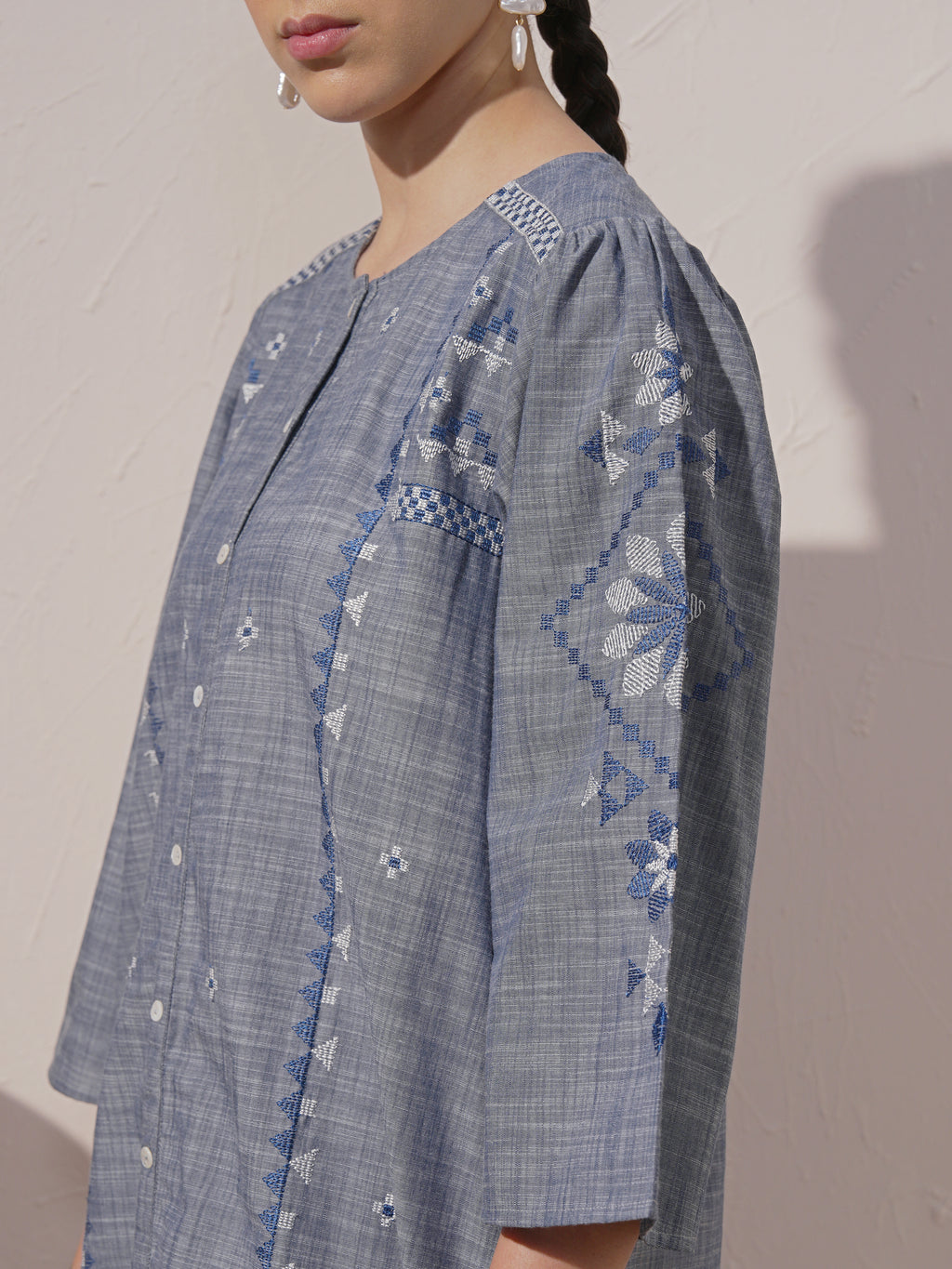 Vara By Vishudh Women Blue Embroidered A-Line Kurta - Blue - Image 6