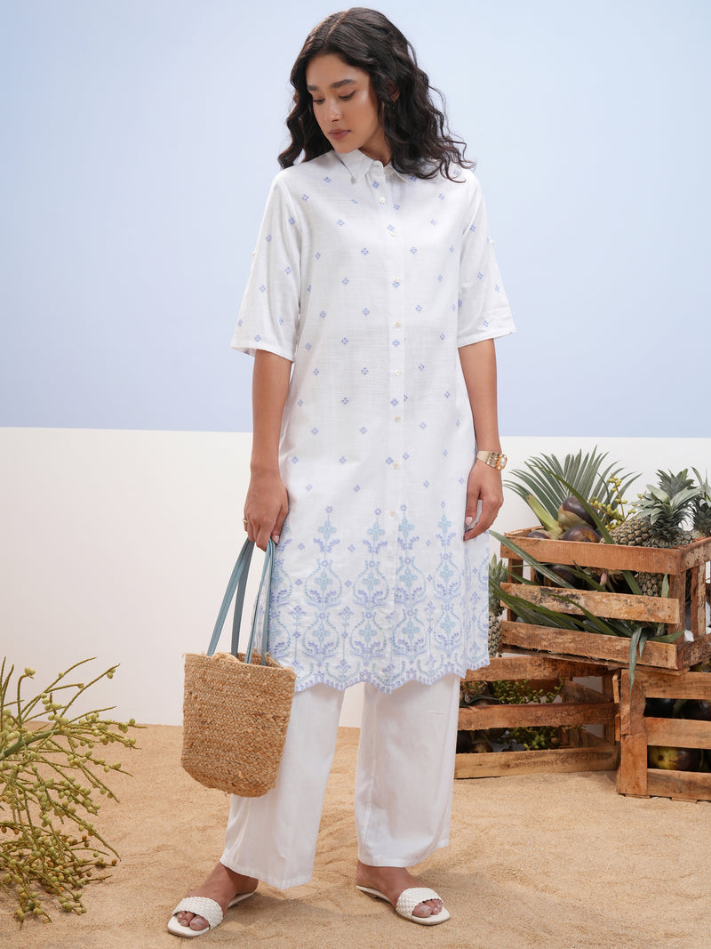 Vara By Vishudh Women White Embroidered Straight Kurta - White - Image 1