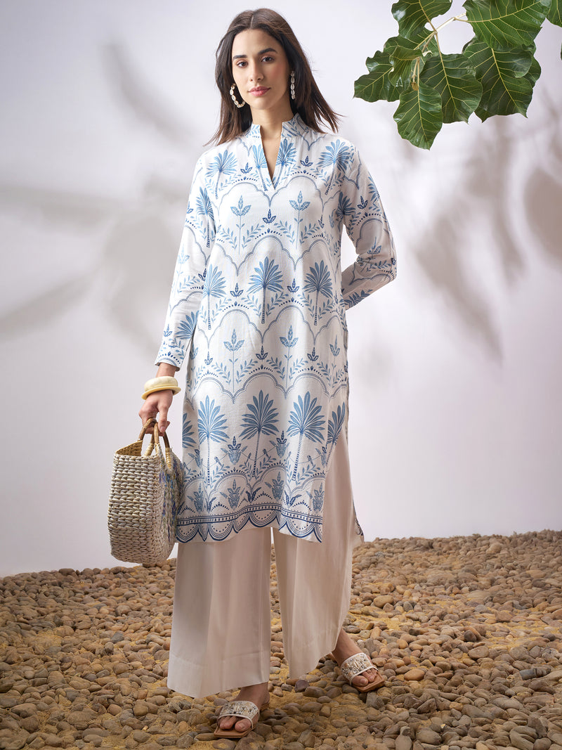 Vara By Vishudh Women Off White Printed Straight Kurta - Off White - Image 1