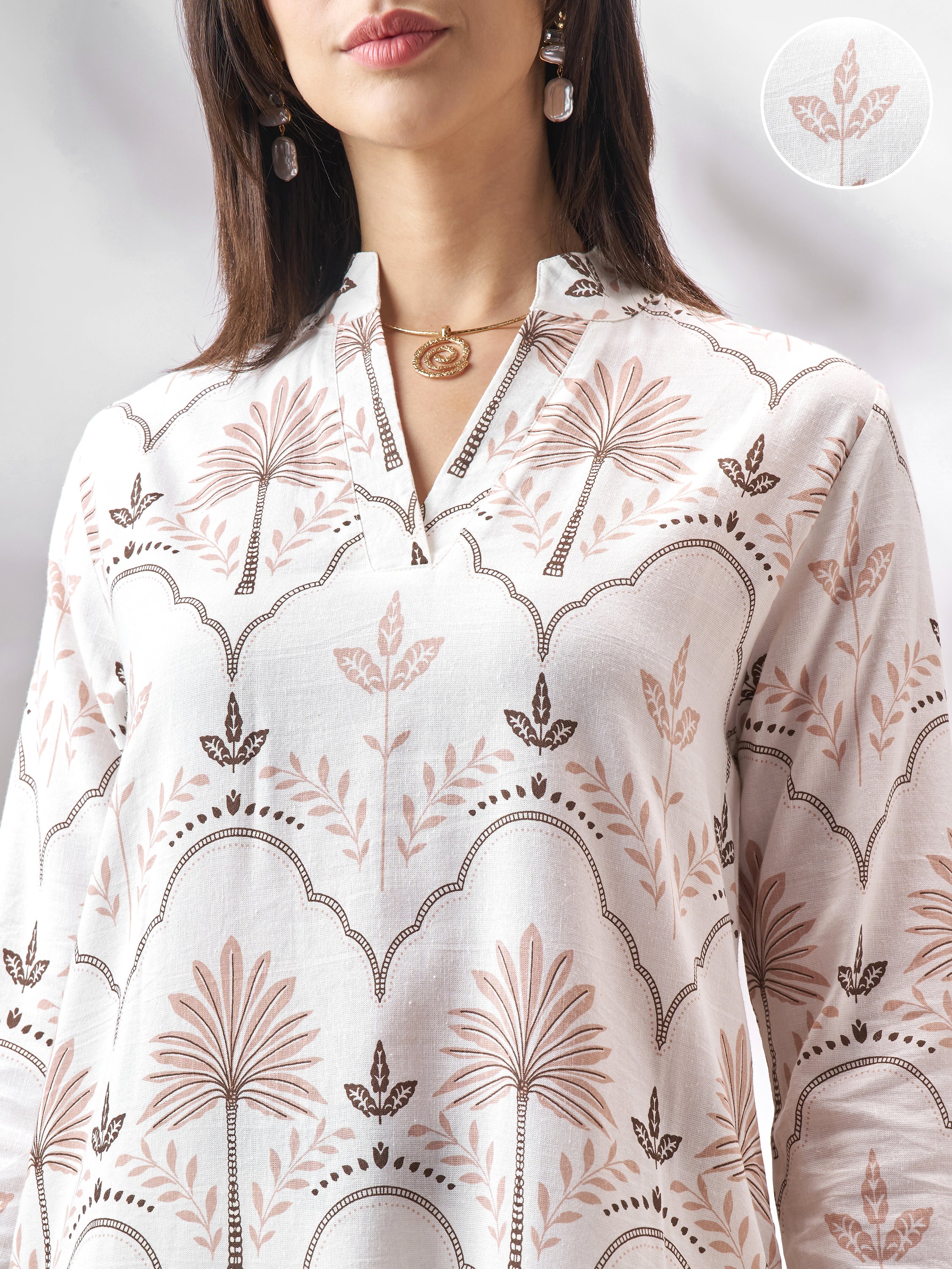 Vara By Vishudh Women Tan Printed Straight Kurta - Tan - Image 5