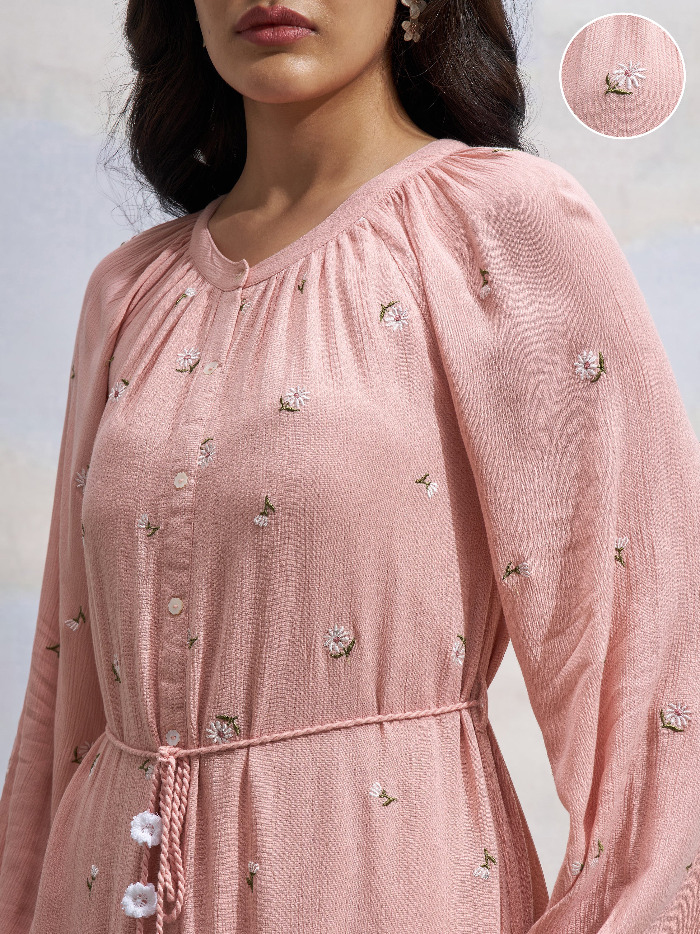 Vara By Vishudh Women Pink Embroidered Straight Kurta - Pink - Image 5