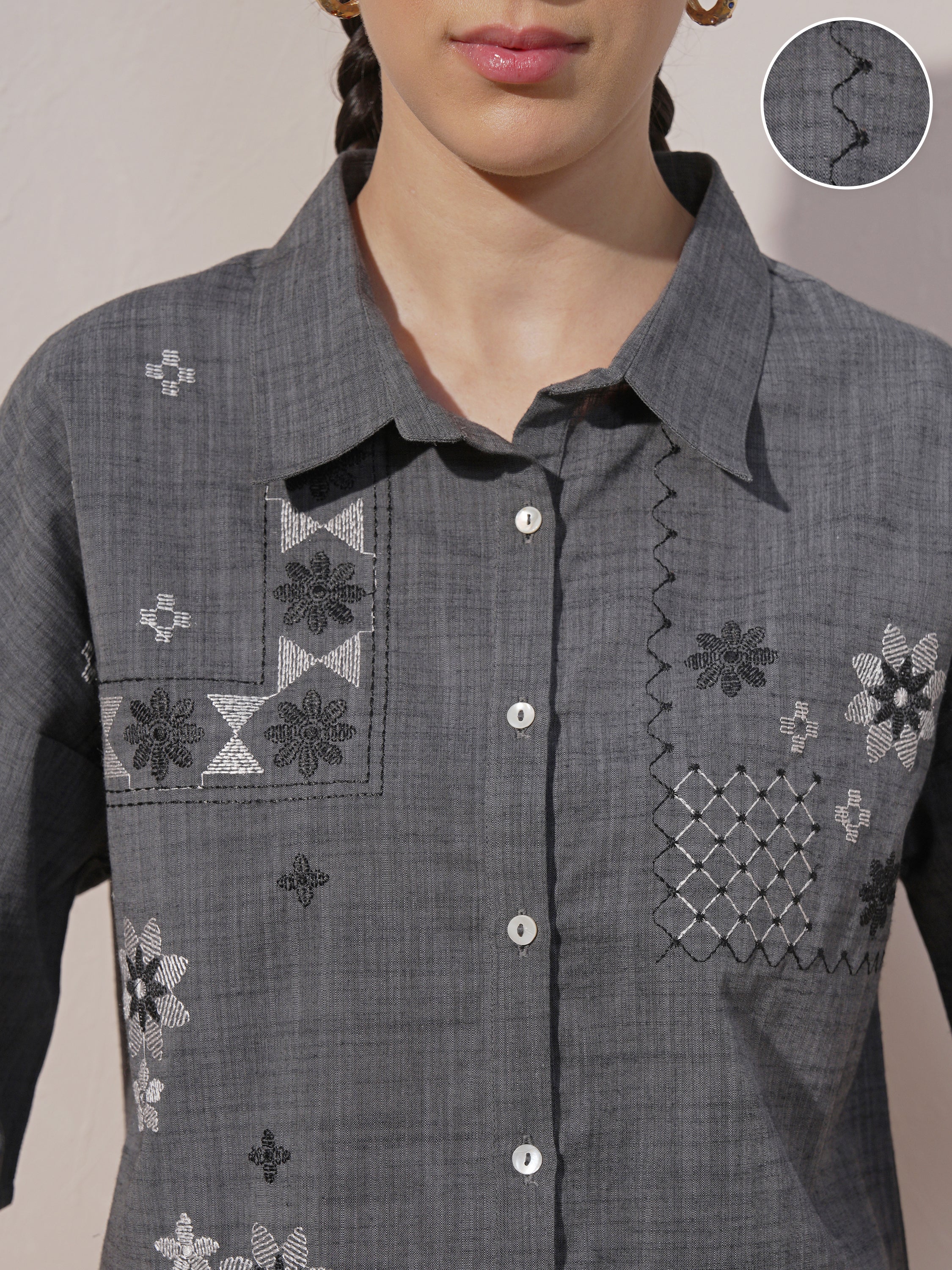 Vara By Vishudh Women Black Embroidered Casual Shirt - Black - Image 5