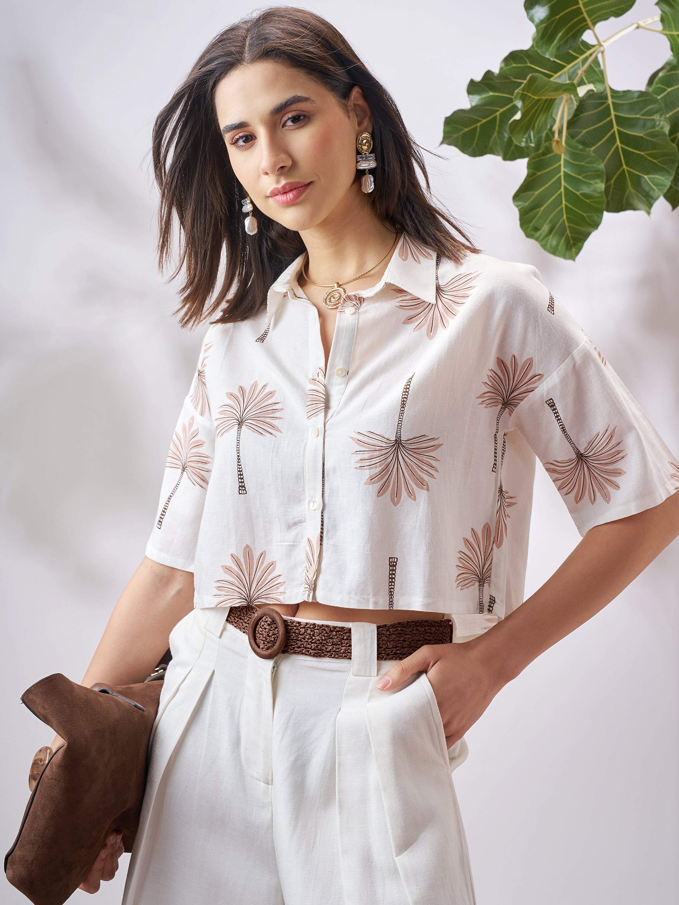 Vara By Vishudh Women Tan Printed Casual Shirt - Tan - Image 1