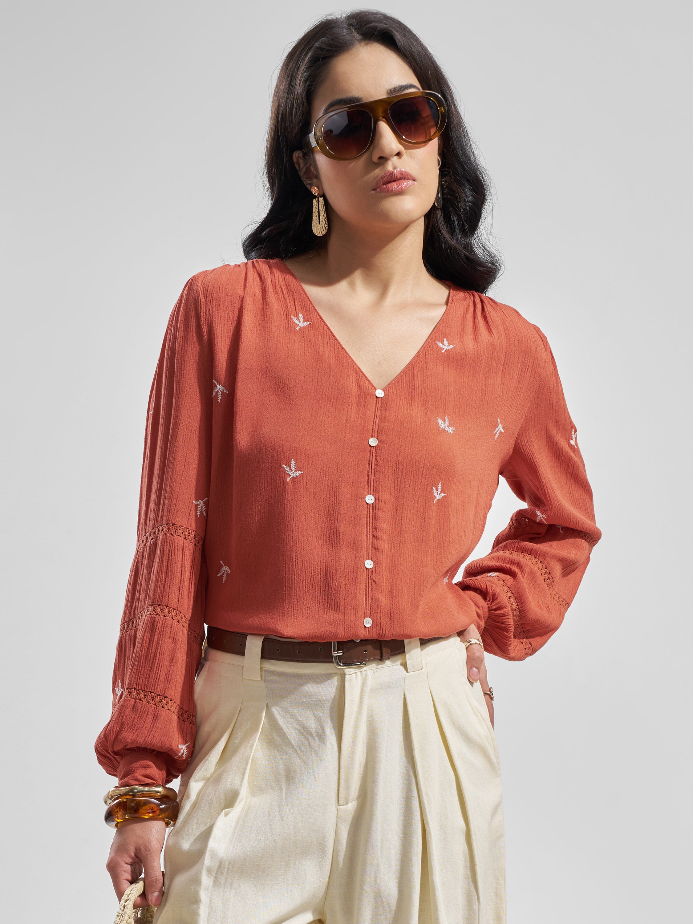 Vara By Vishudh Women Peach Embroidered Tunic - Peach - Image 1