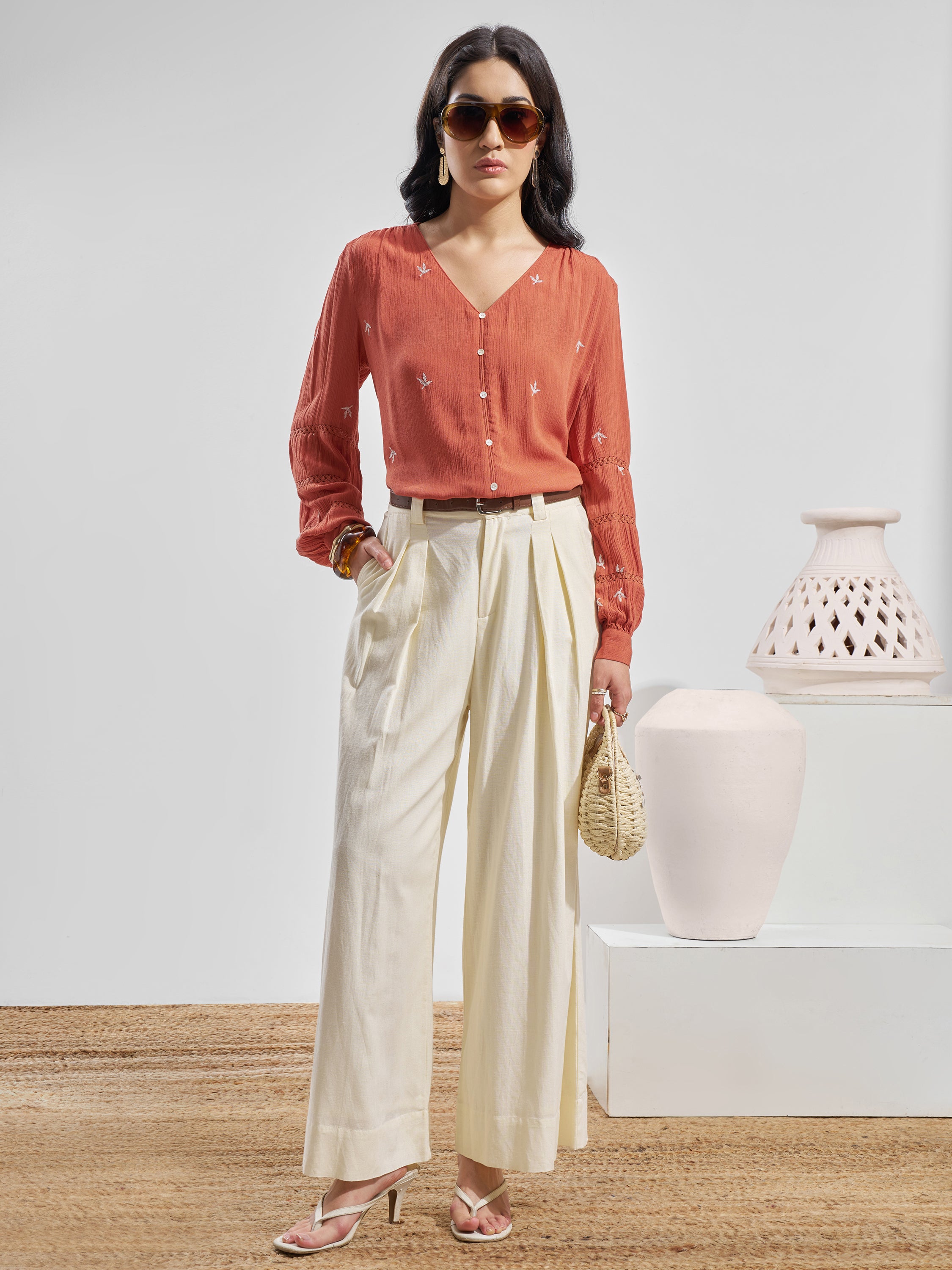 Vara By Vishudh Women Peach Embroidered Tunic - Peach - Image 2