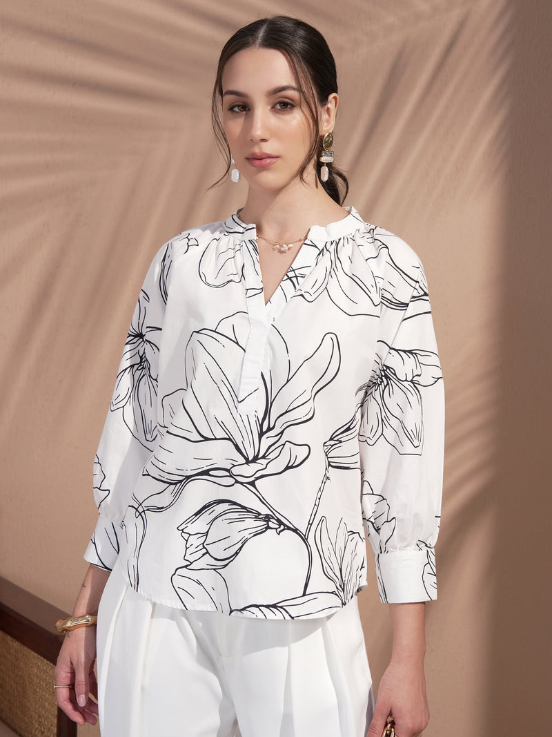 Vara By Vishudh Women White Printed Top - White - Image 1