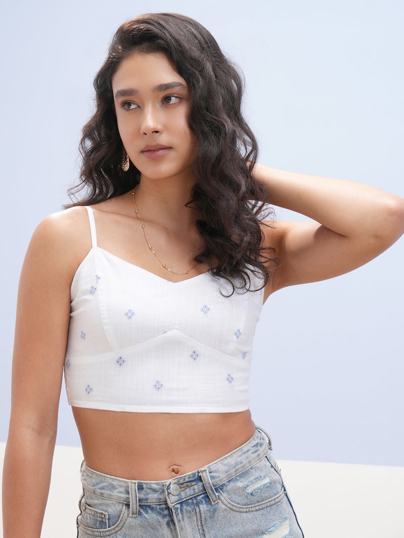 Vara By Vishudh Women White Embroidered Top - White - Image 1