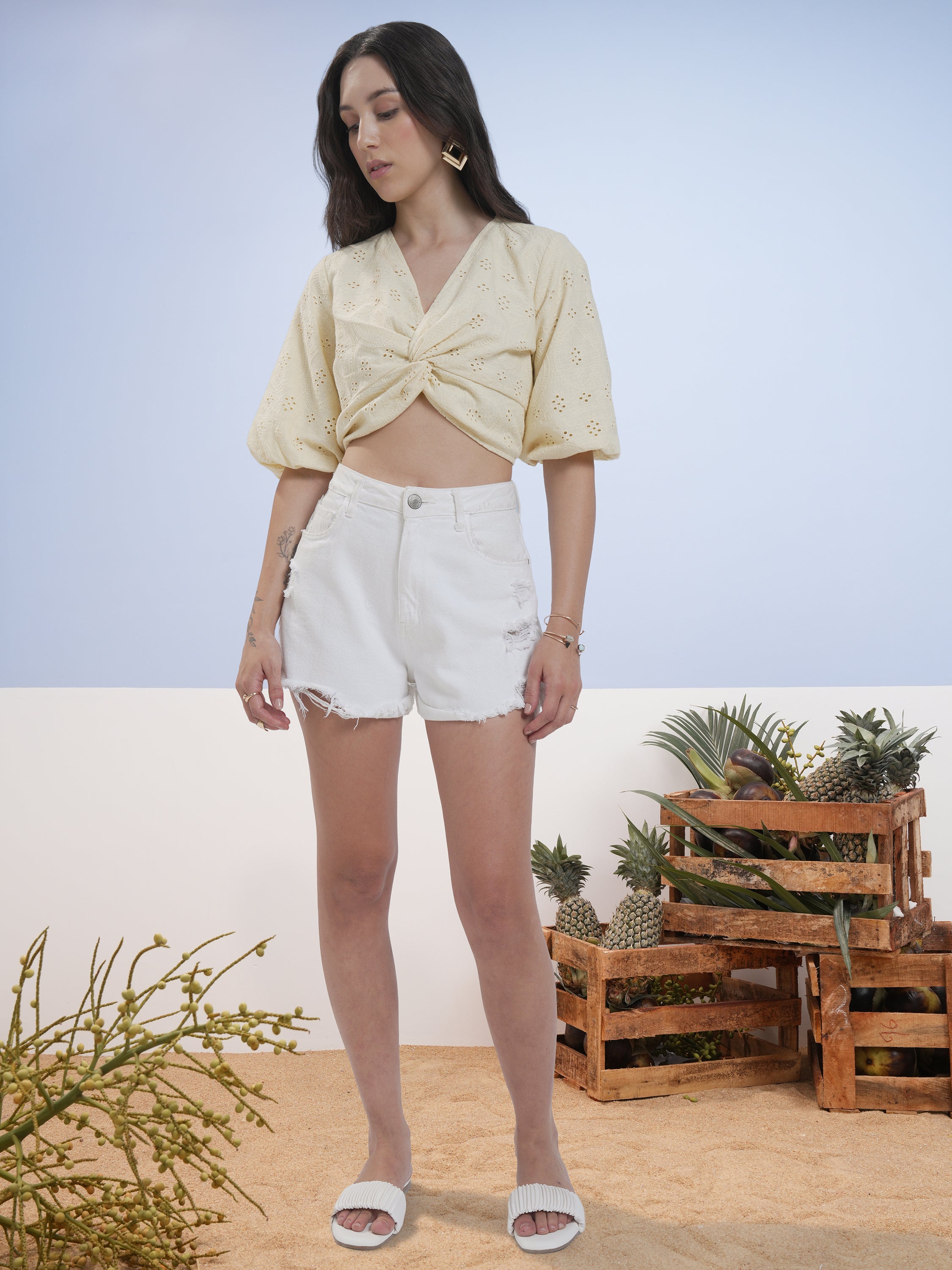 Vara By Vishudh Women Yellow Embroidered Top - Yellow - Image 2