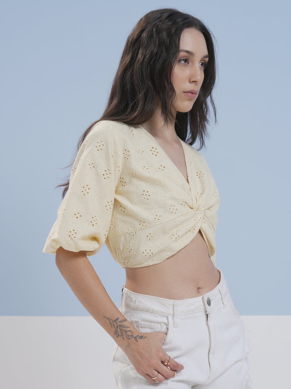 Vara By Vishudh Women Yellow Embroidered Top - Yellow - Image 6